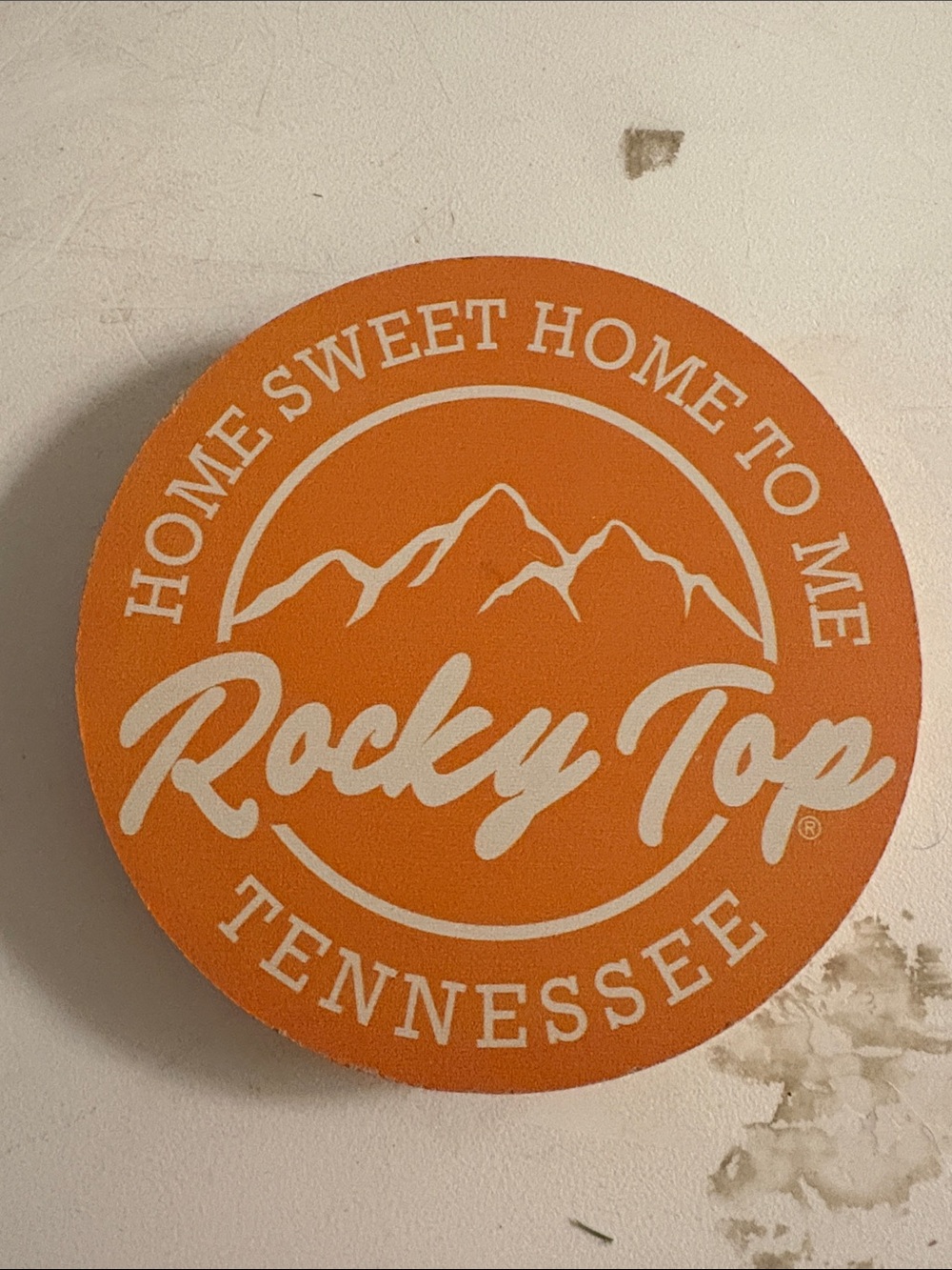 Rocky Top Tennessee Round Wall Sign - Orange & White
